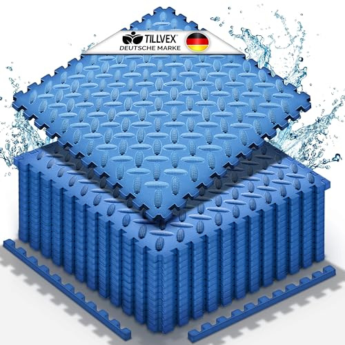 tillvex® Pool Unterlage 12 Stück - 38,5x38,5cm | Poolmatte Bodenmatte weich | Unterlegmatte Outdoor | Poolunterlage Bodenschutzmatte wärmeisolierend | Whirlpool Matte Bodenfolie Planschbecken steckbar