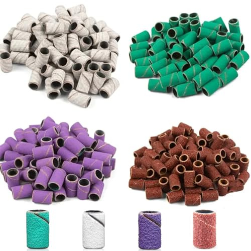 100 Pièces Embouts Ponceuse Manchons, Avec Perceuse À Ongles,Bandes de Ponçage pour Manucure Pédicure,80# 120# 180# 240# Grain Ponceuse Emeri Rouleaux Lime Ongles pour Manucure Pédicure