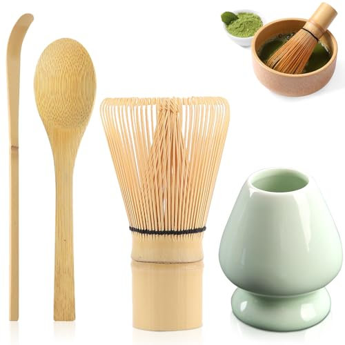 4PCS Matcha Whisk Set Matcha Tea Set Bamboo Matcha Whisk Japanese Matcha Ceremony Accessory for Tea Ceremony Tea Drinking