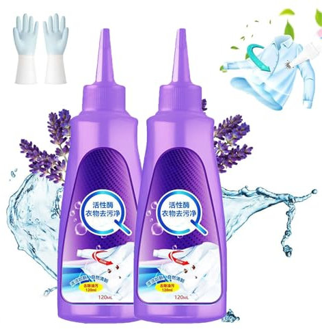 Visulong Aktiver Enzym-Wäsche-Fleckenentferner, Symtmetrie Fleckenentferner, hartnäckige Fleckenreiniger, aktiviertes Enzym-Wäsche-Fleckenentferner, 120 ml (2 Stück)