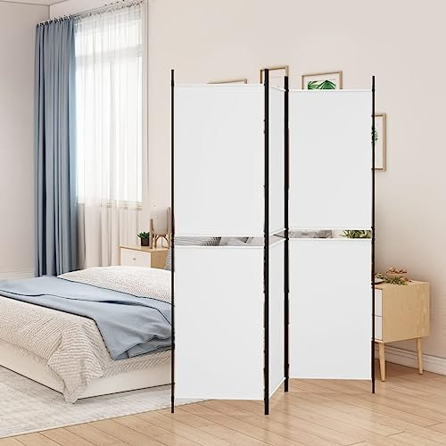 TREISL Paravent für Schlafzimmer, weiß, 150 x 200 cm, aus Stoff, Raumteiler, faltbar, Raumteiler