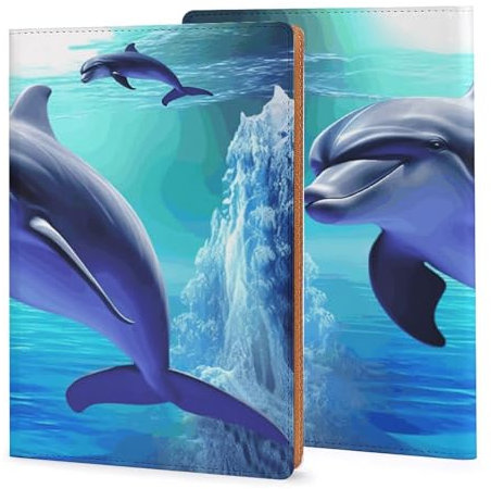 Leder-Notizbuchhülle, robuste Buchumschläge, Delfin-bedruckt, wasserdicht, schützt Notizbücher, Bücher und ist für Büro und Schule geeignet