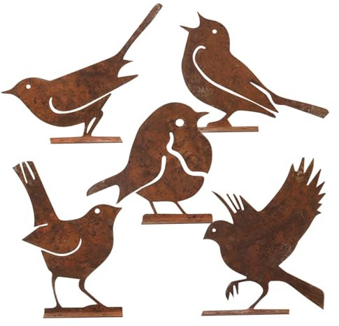 GAROZATION 5stücke Rostige Vogel Silhouetten Aus Garten Ornamente Für Außenbereich Deko Figuren Für Garten Und Terrasse Wetterfest Und Langlebig Rustikale Gartendeko Für Jeden Stil