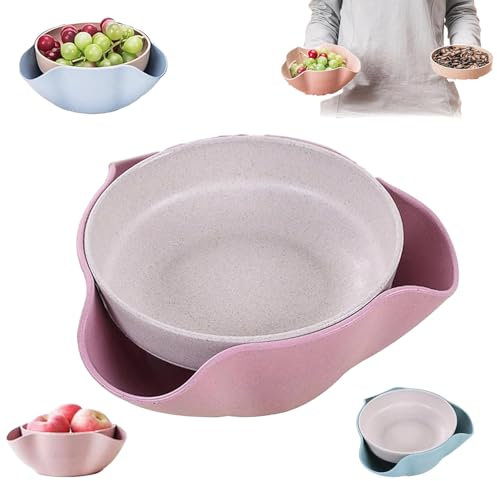 Shell Collecting Snack Bowl, Pistachio Bowl with Shell Storage, Double Dish Nut Bowl, Double Layer Snack Bowl, Nut Edamame Beans Snack Bowls (Pink)