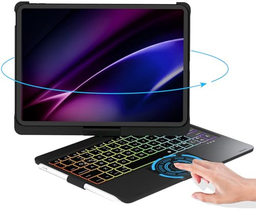 NOKBABO for iPad 11th 10th Generation case with Keyboard, Rainbow Backlight, 360°Rotation, Built-in Touchpad & Pencil Holder, Keyboard for ipad 11th (A16,2025) & iPad 10th Generation (2022) - Black