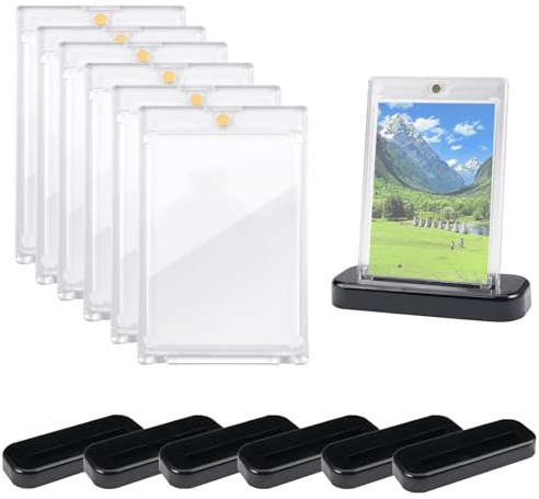6 Piezas Magnetic Card Holder 35PT con Soportes, Marco Resistente al Agua con Protección UV Transparente para Tarjetas de Juego, Deportivas y Coleccionables