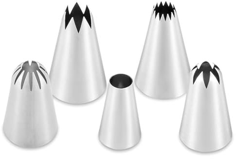 5 Stück Spritztüllen Groß,Gebäckspritze Edelstahl Spritztülle,Profi Sterntülle Edelstahl,Tüllen für Spritzbeutel,Fülltülle Beutel Adapter Spritzbeutel Aufsatz Tülle,Stern Round Große Spritztüllen Set