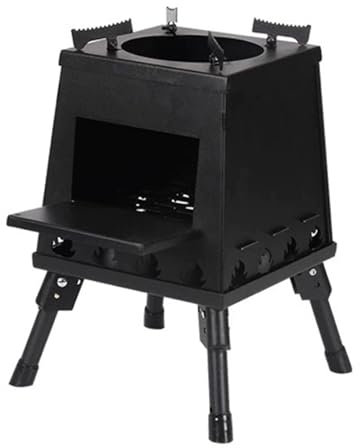 Height Retractable Wood Burning Heater, Outdoor Convenient Wood Burning Fire Stove, Tent Wood Fire Stove for Camping, Firewood Stove for Backyard Garden/Outdoors(Black,L)