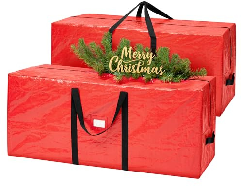 SONGMICS Borsa per Albero di Natale, Custodia per Albero Smontabile fino a 229 cm, Cuciture Interne Rinforzate, Maniglie Lunghe, con Cerniera, PE, Rosso RXS005R01