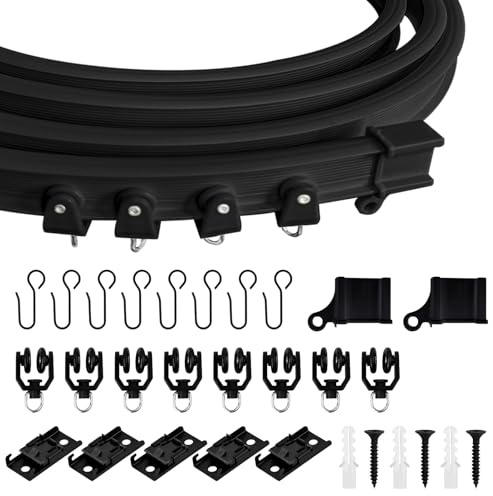 1m Flexible Deckenvorhangschiene, gebogene Vorhangschiene mit stummen Rollen，ideal für Duschfenster, Gardinenschiene Vorhang Schiene für Wohnmobile Duschecke, Privatsphäre und Heimdekoration-schwarz