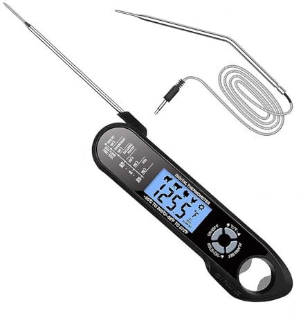 Nikou 2 in 1 Dual Probe Instant Read Food Meat Thermometer, Kitchen Cooking Thermometer with Alarm Function, LCD Backlight, Waterproof, for Oven and Grilling