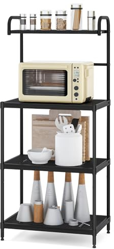 GIANTEX Küchenregal Mikrowellenregal 4-stufig, Standregal Metall Metallregal, Mikrowellenständer mit verstellbaren Füßen, Multifunktionalregal Haushaltsregal freistehend für Küchen 60x34,5x136 cm