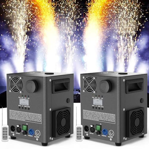 2 Stück FODEXAZY 1000W Schwarz Elektronisch Pyrotechnikmaschinen, Bühne Spezialeffekt Ausrüstung mit d-mx512 & Kabellose Fernbedienung Funkenmaschine für Hochzeit Party Konzert Weihnachten