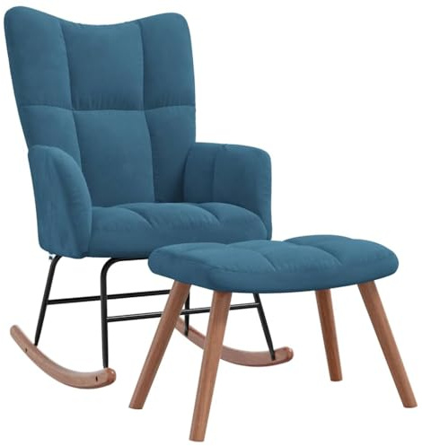 IBUQDDV Lesesessel Schwingsessel Schaukelstuhl Wohnzimmer Schaukelstuhl mit Hocker Samt Blau für Wohnzimmer Schlafzimmer