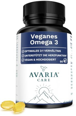 Avaria® Care – Veganes Omega 3 mit 900 mg DHA & 450 mg EPA aus Algenöl, Laborgeprüft & Produziert in Deutschland, 90 Kapseln, 62g