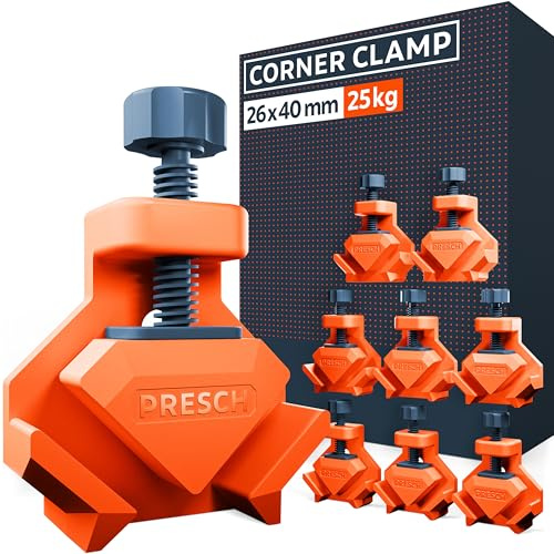 Presch Morsetti angolari per legno 8 pz - Morsetti angolari da falegname i per pannelli di spessore fino a 26 mm - Forza di serraggio di 25 kg per l'incollaggio - Per angoli precisi di 90° del legno