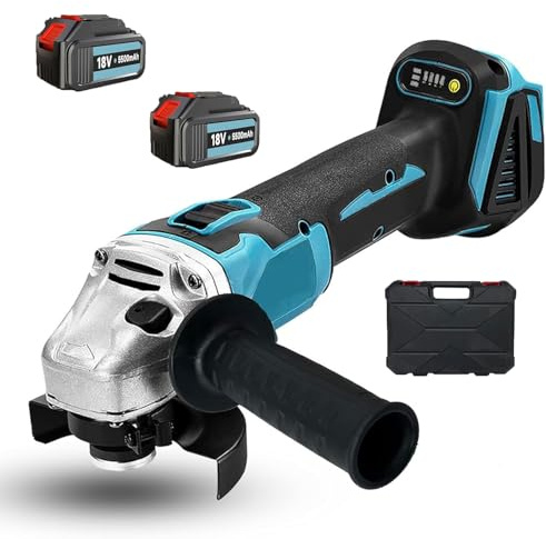 Kabellos Akku Winkelschleifer 125 mm, 18V Winkelschleifer mit 2PCS 5.5Ah Akkus & Ladegerät, 9000RPM Bürstenloser Motor Metallschleifer(Blau)