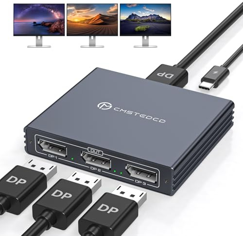 VEDINDUST DisplayPort Splitter fur 3 monitore 4K60Hz DisplayPort zu Dreifaches DP Splitter 1 In 3 Out Unterstützt SST und MST Extended Display Nur für Windows