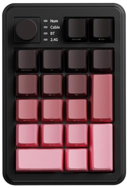TISHLED Gasket Mechanical Numpad Wireless 2.4G / Bluetooth 5.0 / Wired USB-C Programmable Macro Keypad RGB Backlit Hot Swappable Number Pad Numeric Keyboard Volume Knob PBT Keycaps, BlackBerry Pink