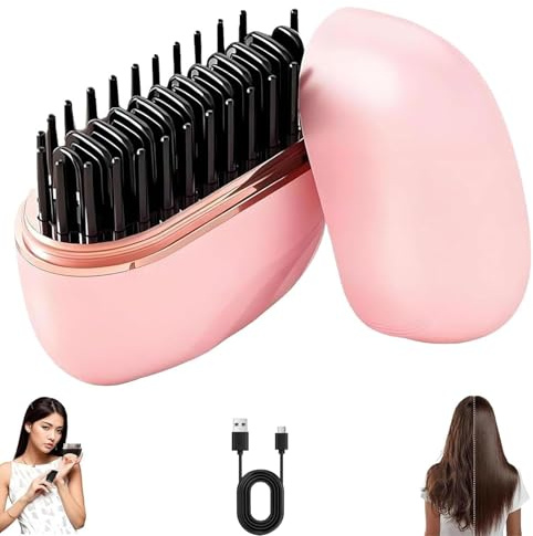 Mini-Glätteisen Kabellos, Mini Glätteisen, Wiederaufladbare Tragbare Haarglätterbürste mit 3 Temperaturstufen, 30 Sekunden Schnellaufheizung für Glätten, Locken und Kämmen, Haare und Bart (Rosa)