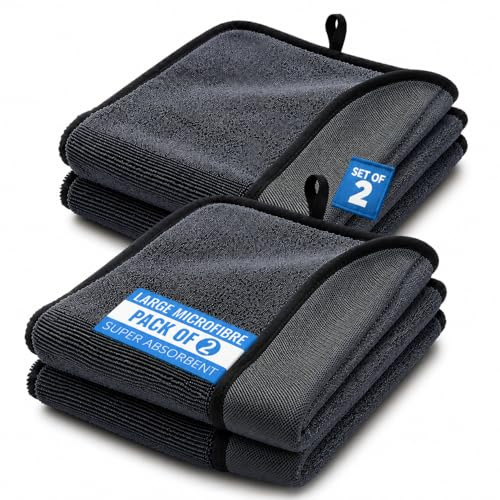 SavvyPick 2 Pack Large Microfibre Cloth, 40x40cm Square, 600 GSM | Streak-Free, Lint-Free, Reusable, Washable, Square 40x40cm, Dish Cloths, For Kitchen, Glass, Home