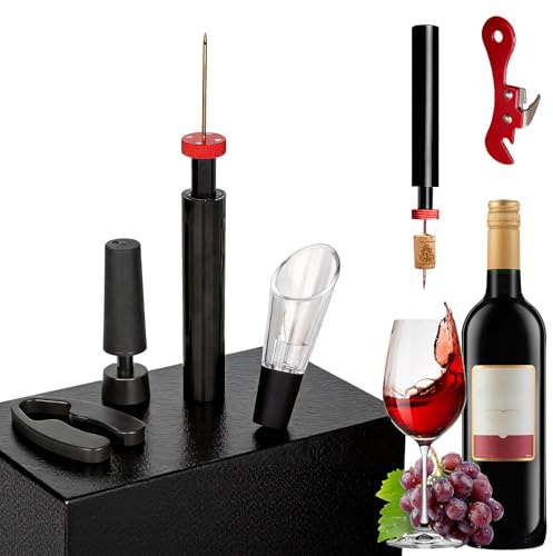 Air Pressure Pump Corkscrews Wine Bottle Opener, Professional Handheld Portable Cork Remover with Aerator, Foil Cutter, Vacuum Stopper, Quick Bottle Opening, Red can Opener for Party,Wine Lovers