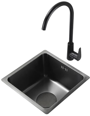 Évier De Cuisine/bar En Acier Inoxydable À Une Cuve Avec Robinet. Petit Évier Carré À Encastrer Ou À Poser Pour La Préparation Des Aliments, Le Lavage Et La Vaisselle(34X29X17cm)