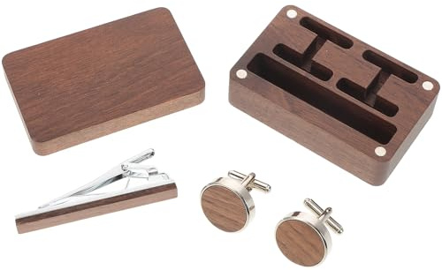 SHINEOFI Scatola Portagioie Resistente e Sicura in Legno di Noce Elegante Design Classico e Compatto per Gemelli e Spille da Polso per Uso Quotidiano