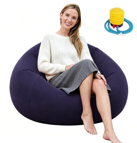 Qnbonrich Luftsoffa, uppblåsbar soffa, uppblåsbar fåtölj, 105 x 105 x 60 cm, ultramjuk, uppblåsbar fåtölj, utan bönfyllning, snabbtorkande och bärbar för vardagsrum, trädgård, camping (blå)