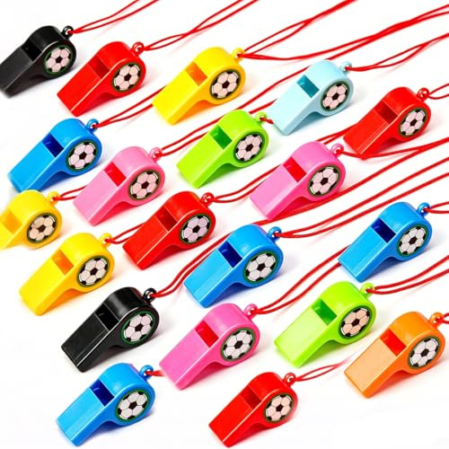 UEAVOID Lot de 24 Sifflets Enfant en Plastique avec Cordon, Couleurs Aléatoires. Idéal pour Football, Sports, Entraînement, Fêtes & Jeux d'Enfants.