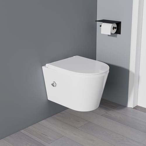 Yishang Dusch WC,Taharet mit Integrierter Düse, TornadoSpülung, spülrandloses Wand WC mit bidet funktion, Hänge WC mit Nanobeschichtung, WC Sitz mit Absenkautomatik, Schalldämmung, 53 cm