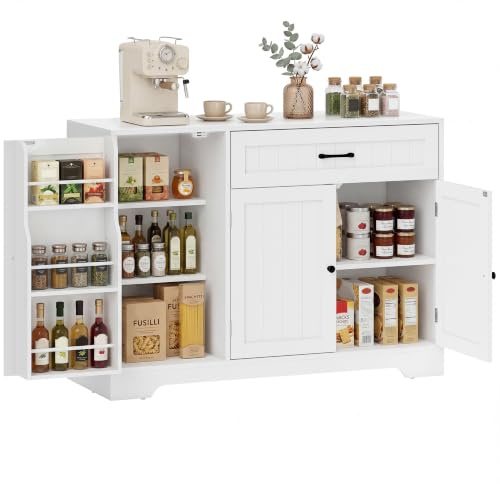 HOMCOM Sideboard Küchenschrank mit Schublade Flur 110 x 40 x 80 cm Weiß | Verstellbaren Regalen, Moderner Aufbewahrungsschrank, Soft-Close-Scharnieren, Türlagerung, Wohnzimmer, Esszimmer