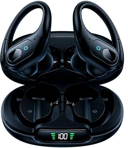 occiam Wireless Earbuds Active Noise Cancelling Bluetooth Headphones | Ear Buds 90Hrs Playback Stereo Bass Earphones with Mic Over-Ear Hooks IPX7 Waterproof Headset for Sport Running Classic Black