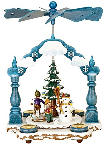 Hubrig Volkskunst 1-Tier Pirámide de Navidad alemán de Invierno para niños - 35 x 25 cm / 14 x 10 Pulgadas - Auténtico alemán Erzgebirge pirámides de Navidad