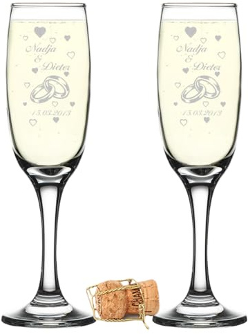 polar-effekt 2er Set Sektgläser Personalisiert mit Gravur - Hochzeitsgeschenke für Brautpaare - Namen und Datum - Geschenkidee zur Hochzeit - Hochzeitsgläser für Paare