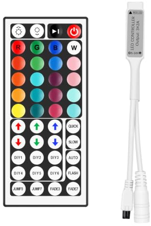 VIPMOON 44 Tasten IR-LED-Lichtstreifen, DC 5 V-24 V, kabellose RGB-Fernbedienung mit 4-poligem Empfänger, kompatibel mit RGB 5050 3528 2835 LED-Lichtstreifen