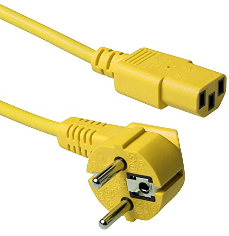 Act Cable de alimentación 3m, Cable C13, Cable de alimentación para PC, CEE 7/7 a C13 3 Clavijas - Contacto de Puesta a Tierra - AK5143 Amarillo