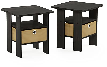 Furinno Andrey Chevet end Table avec Tiroir, Marron, Set de 2, Bois, Espresso/Noir, 2-Pack, Expresso