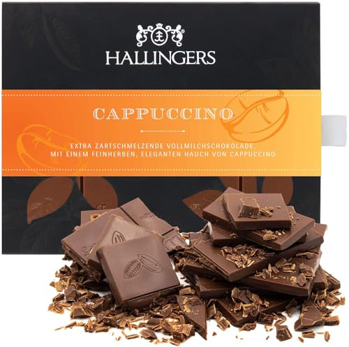 Hallingers Genuss Manufaktur Schokolade Geschenk - Tafel handgeschöpften Edelkakaos ohne Alkohol edler Karton Cappuccino Cappuccino, Geschenkidee für Frauen Männer