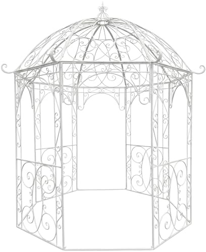 CLP Arche de Jardin avec Pavillon LEILA Rond Ø 229 cm, Arche de Jardin en Métal. Arche à Rosiers en Fer avec un beau design, Hauteur: 313 cm, Arceau à Rosier, Pavillon de Jardin en fer forgé, 6 Couleurs au Choix blanc