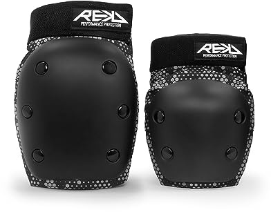 REKD Youth Heavy Duty Double Pad Set, Black/Grey Small, Stylish Knee and Elbow Protection, Easy To Put On, Fully Certified for Action Sports, Perfect for Skateboarding, Skating, Scootering and more