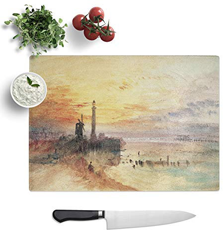 Kitchen Chopping Board Glass - Joseph Mallord William Turner Yarmouth Harbour Norfolk - Textured Worktop Saver Cutting Board - Heat Resistant, Shatterproof and Hygenic - 28.5 x 20 cm