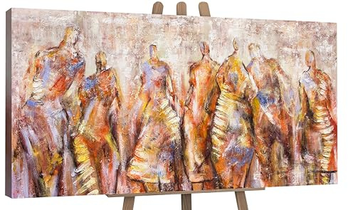 YS-Art Quadro Dipinto a Mano Originale – Figure Calde Astratto, Acrilico Materico su Tela, Arte Minimalista per Casa e Ufficio 120x60 cm