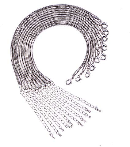 PandaHall 10 Saiten 19~25cm Europäischer Charm Armband Silber Plated Schlange Kette Charm Armband Kette mit Karabiner Verschluss für DIY Schmuck Make Charm