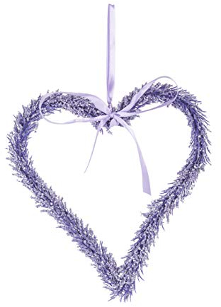 HEITMANN DECO Reisigkranz als Herz - Lila - Türkranz - Wandkranz - zum Aufhängen - Fenster-Dekoration - Frühling - mit Schleife, ca. 19 x 21 x 2 cm