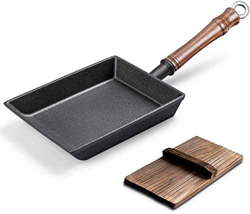 zaizai Sartén para Huevos Tamagoyaki Sartén para Tortillas Sartén Enrollada Japonesa para Tortillas Mini Sartenes De Hierro Fundido con Tapa De Madera, Breakfast Essential, Negro