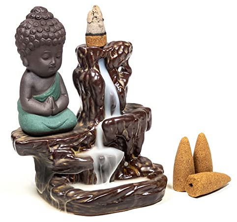 Rückfluss Wasserfall Weihrauchbrenner Kleiner Buddha
