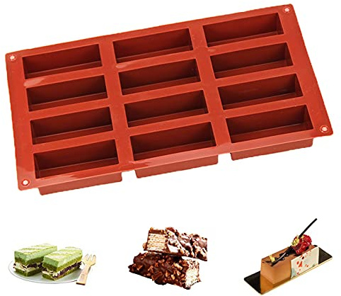 XCSJ Müsliriegel Backform, Riegel Silikonform, Mit 12 Mulden, Gießformen Rechteck, Silikonform Riegel für Müsliriegel, Energieriegel, Brotbrot, Brownie, Schokolade, Cornbrot