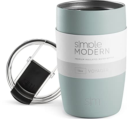 Simple Modern Tasse de Café de Voyage avec Couvercle Rabattable | Tasse de Café Glacé Isolée en Acier Inoxydable | Cadeaux pour Femmes et Hommes | Voyager Collection | 350ml | Sea Glass Sage