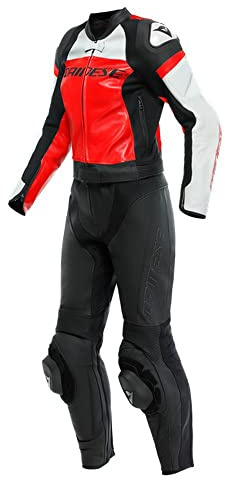 DAINESE Mirage Tuta in pelle da moto da donna in due pezzi, nero/rosso/bianco, 44